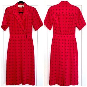 Vintage Liz Claiborne Pleated Red Midi Dress